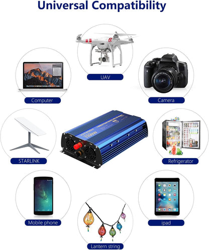 Power Inverter 1100 Watt 12V DC to 110V 120V AC 1000W Inverter with LCD Display Remote Control 2AC Outlets Dual 2.4A USB Ports Compatible with Lithium Battery for Car RV Truck Boat by