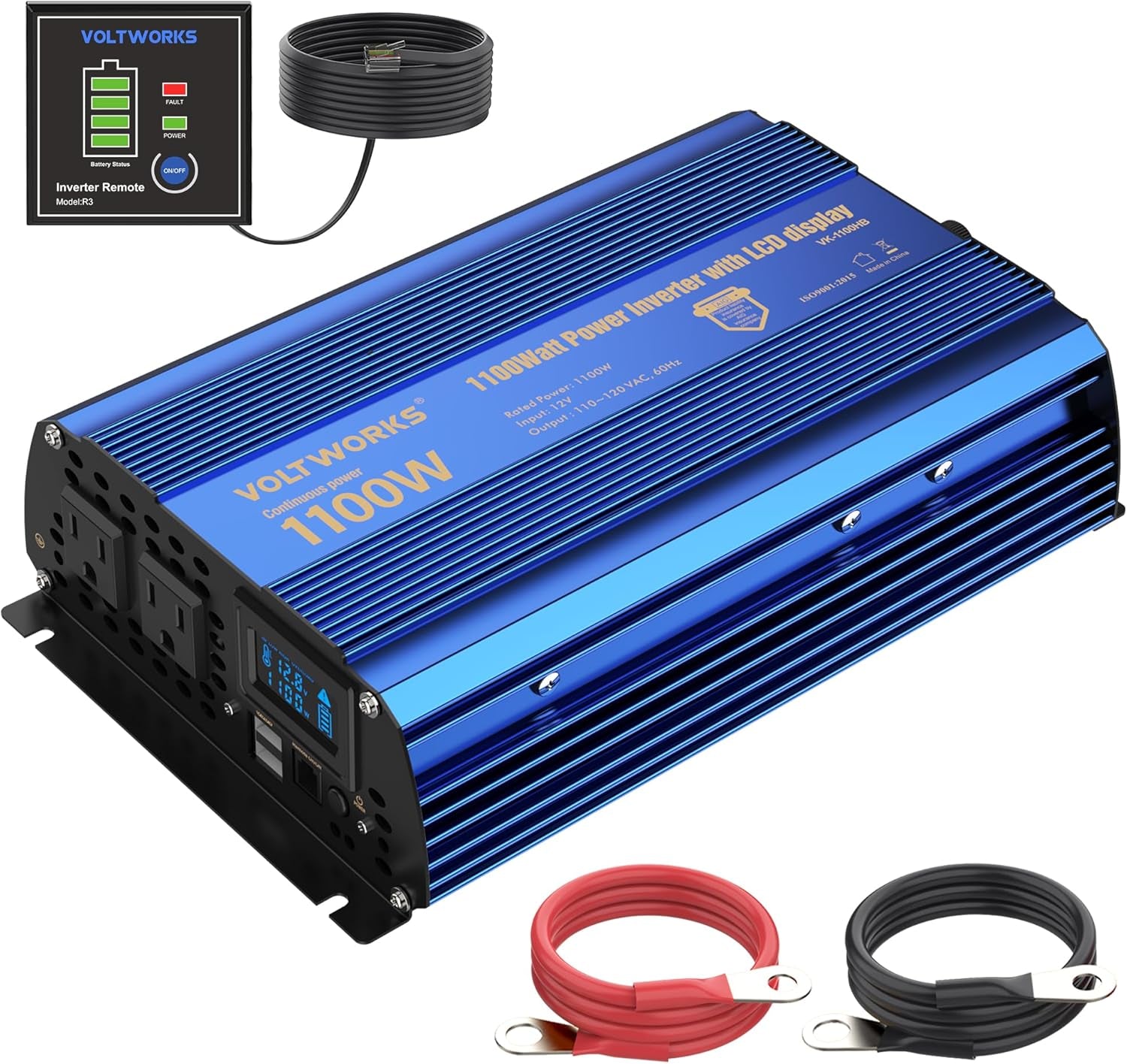 Power Inverter 1100 Watt 12V DC to 110V 120V AC 1000W Inverter with LCD Display Remote Control 2AC Outlets Dual 2.4A USB Ports Compatible with Lithium Battery for Car RV Truck Boat by