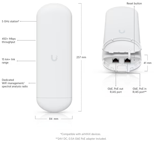 Ubiquiti airMAX NanoStation 5AC – CPE 5GHz 450Mbps Enlace Largo Alcance para Redes Rurales